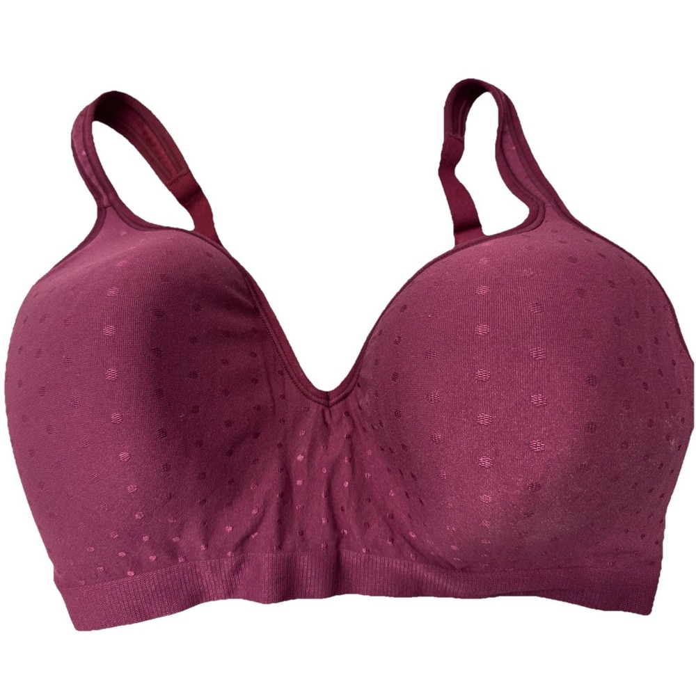 Bali Comfort Rev‎ Wirefree Bra 36DD Maroon + Dots Full Coverage Adjustable Strap